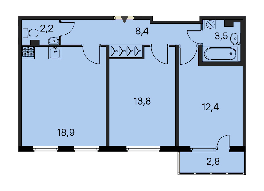2-комнатная квартира 59.2 м², 1/4 эт., ЖК «Новое Сертолово. Имение»